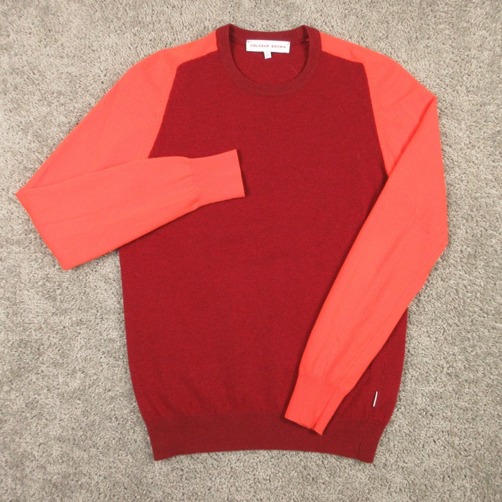 Orelebar Brown Sweater Mens Medium Red Orange Knit Wool Raglan Knit Pullover EUC